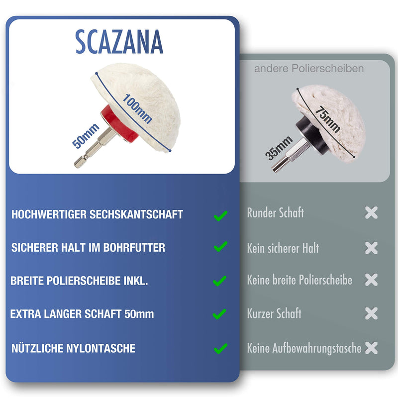 SCAZANA® polishing attachment cordless screwdriver - Incl. high-quality hexagonal shaft - Gentle polishing discs for drills - 6-piece polishing attachment with practical storage bag red