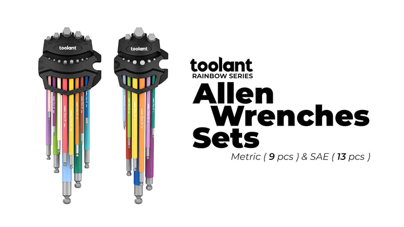toolant Allen Wrenches Sets 22pcs(Metric&SAE), Extra Long Arm Allen Key Set with Ball End, Crafted Hex Key Set with Color Coded Sleeves, Unique Patented Holder Design for Magnetizing and Demagnetizing 22PCS (Metric&SAE)