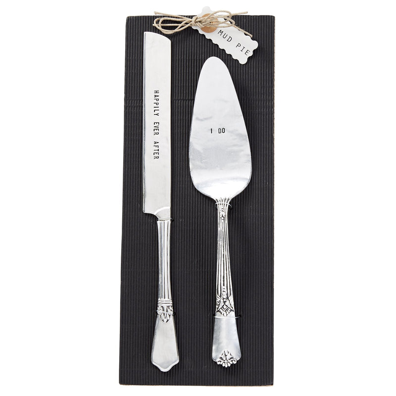 Mud Pie 4635002 Wedding Cake and Knife Serving Set, Silver