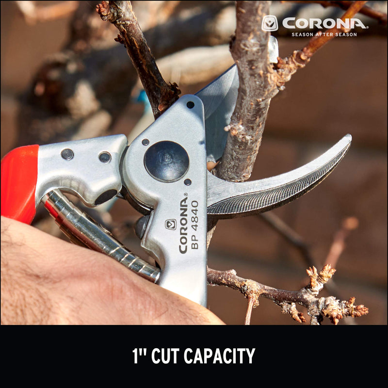 Corona BP 4840 Forged Steel Aluminum Handles Bypass Hand Pruner - 1 inch Cut Capacity Stem and Branch Garden Shears, Red