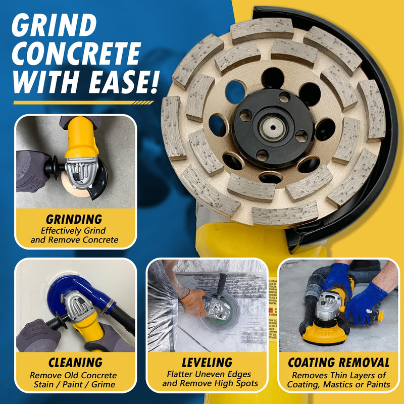 4.5" Diamond Grinding Wheels for Concrete or Masonry, 16 Double Row Segments, 30/40 Grit, Medium Bond, 7/8"-5/8" Arbor 4.5"- 16 Segs Premium Double Row - 7/8"-5/8" Arbor