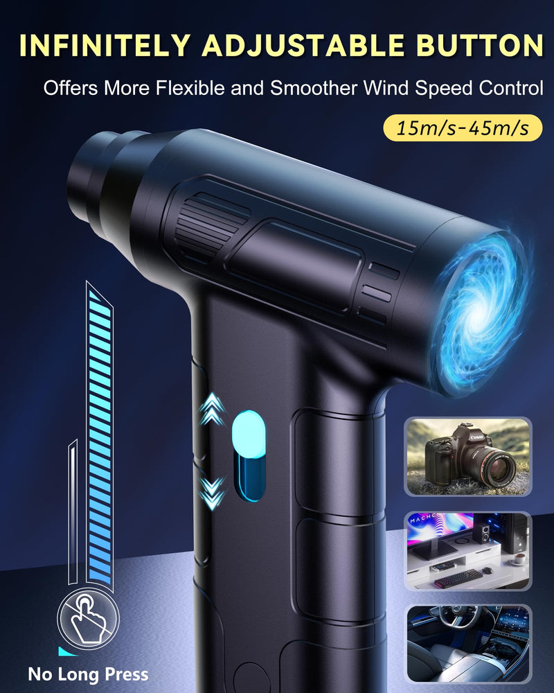 Electric Compressed Air Duster -150000RPM Stepless Speed Tiny Electric Keyboard Cleaner - Rechargeable Air Blower Replaces Canned Air - No Canned Air Duster - Cordless Jet Dry Blower for PC Car Home
