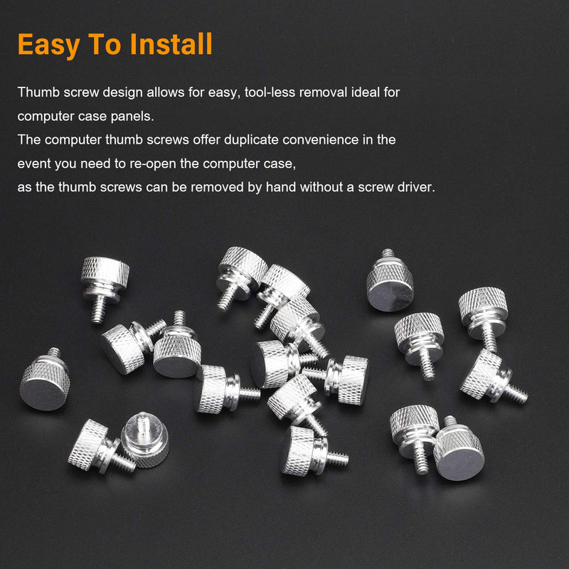 20 Pieces 6#-32 Computer Case Screws, Anodized Aluminum Thumbscrews, Fully Threaded Knurled Thumbscrews, Thumb Screws (Silver) Silver
