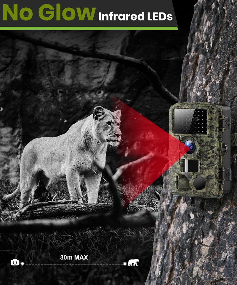 Trail Camera 4K 48MP Game Camera with Motion Activated, Low Glow Infrared LEDs Night Vision 130° Wide Angle with 32GB SD Card for Outdoor Wildlife Deer
