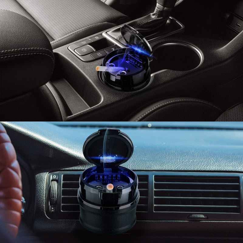 Car Ashtray with Lid Easy Clean Up Detachable Auto Ashtray LED for Most Car/Air Vent Cup Holder Home Office Black 1