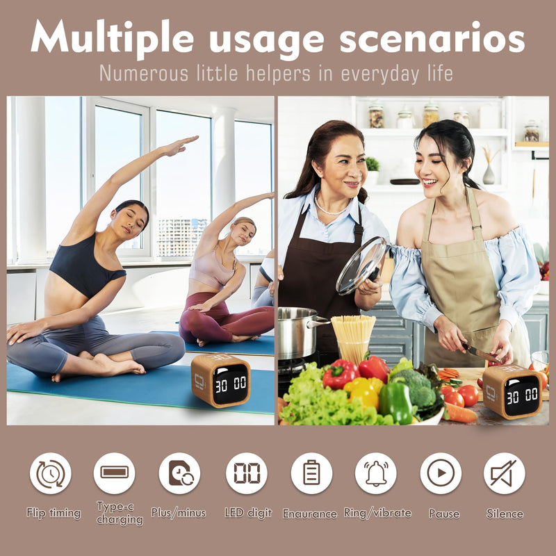 VEWINGL Cube Productivity Timer, 5/10/30/60 Min Presets + Custom Countdown, Silent/Vibrate/Sound Alarm, Pause & Resume, Desk Timer for Work, Study, Tasks, Kitchen Ripple