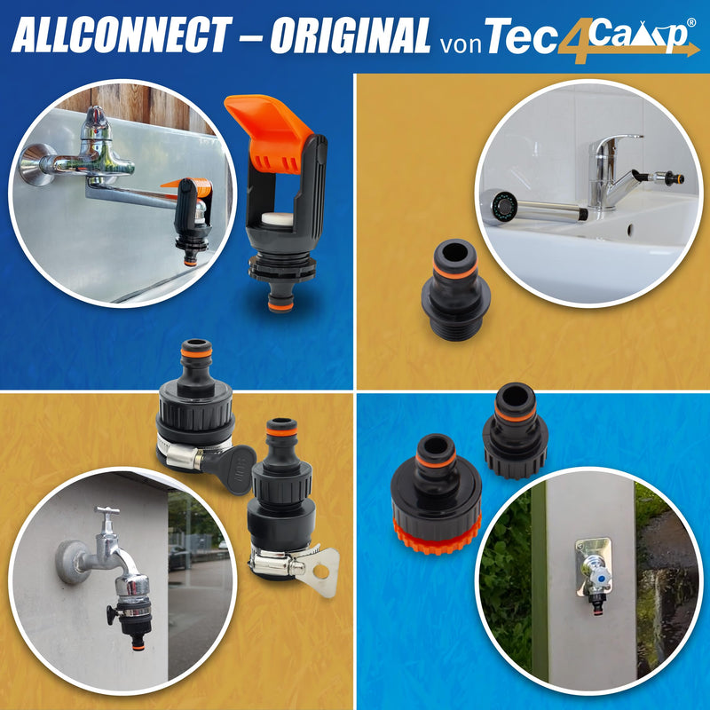 MaJoCompTec ALLCONNECT Universal Tap Connection Set, Adjustable Water Tap Connection for Outdoor Tap without Thread, Motorhome, Caravan, Boat Adapter Set (Water Thief Set) water thief set