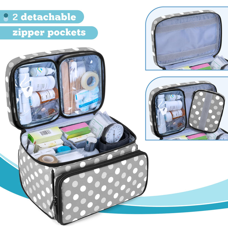Luxja Medical Bag, Emergency Bag for Medical Accessories, Medicine Bag for Travel, Medical Bag for First Aid Kits, Grey Dot | Medicine bag for on the go, medical bag for first aid sets, grey dot