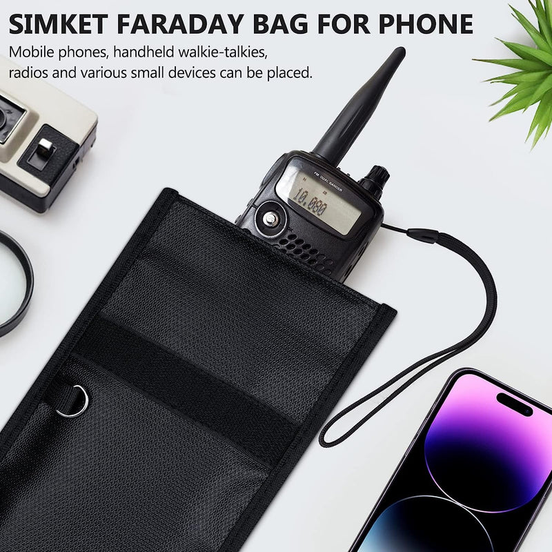 Simket Faraday Bags for Phones and Car Key 2 Pack, Signal Blocking Pouch, Cell Phone Signal Jammer, Car Key/WiFi/RFID/GPS Signal Blocker Black (m) M(Up to Phone)