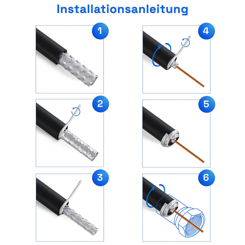 HB-DIGITAL 135dB 100m coaxial satellite cable pure KU copper black coax cable antenna cable 5-fold shielded for DVB-S/S2 DVB-C and DVB-T BK systems + 10 gold-plated F-connectors with rubber ring included for free