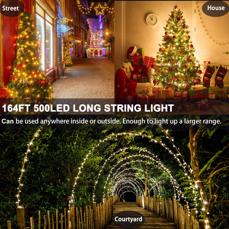 Decute 164FT 500LED Christmas Fairy String Lights Dimmable with Remote Control Copper Wire Starry Lights with UL Cerficated Decorative for Party Wedding Bedroom Christmas Tree Warm White 164 Feet