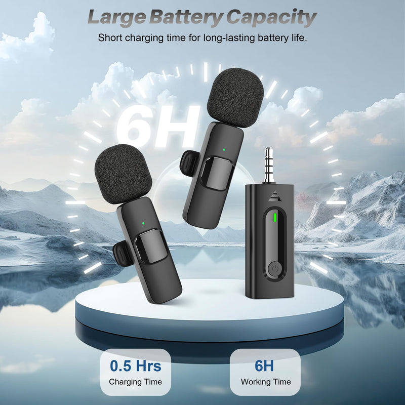 4 in 1 Professional Wireless Lavalier Microphone - 2 Pack Mini Microphone for iPhone Android Camera, Noise Reduction Lapel Mic Ultra Low Delay for Video Recording, YouTube, Interview, Tiktok and Vlog Black