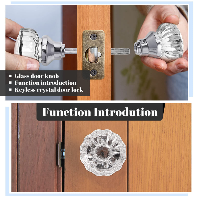 Amylove 2 Set Glass Door Knobs Mortise Style Fluted Crystal Antique Door Knobs with Spindle Antique Doorknobs for Home Interior(Silver,Basic) Silver Simple