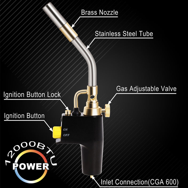 Wadoy Propane Torch Head Kit with 3 Nozzles, High Intensity Trigger-Start Soldering Torch Compatible with Bernzomaticc MAPP Propane for Soldering, Brazing, Welding, Map Gas Torch Head TS8000 1