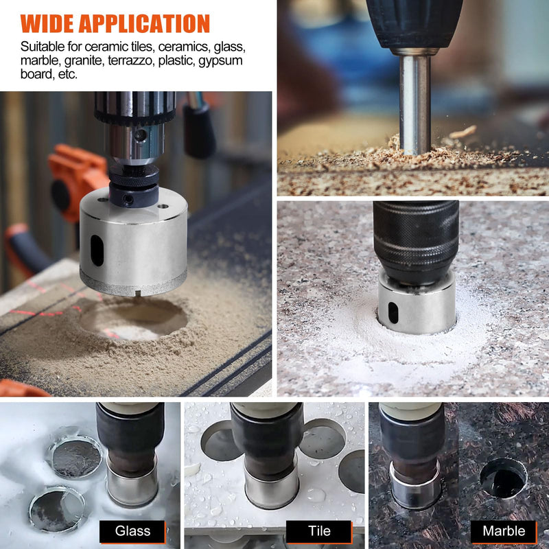 MARSBASE Diamond Hole Saw Kit - 10 PCS Tile Drill Bits Set With EVA Mould for Guide Jig - Electroplated Hollow Drill for Tiles, Ceramic, Glass, Gypsum, Marble, Granite Silver