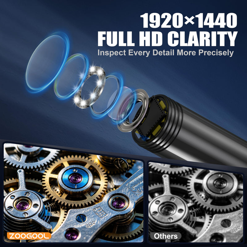 Endoscope Camera with Light, 1920P HD Borescope Inspection Camera with 16.4FT Semi-Rigid Snake Cable, IP67 Waterproof Endoscope with Adjustable LED Lights for iOS and Android