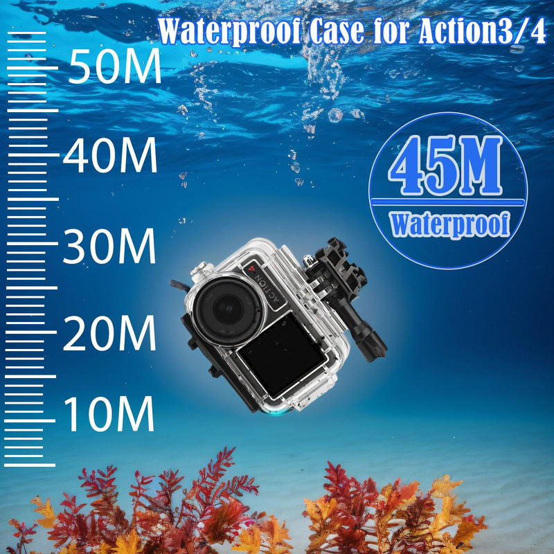 PCTC 45M(148ft) Waterproof Case for DJI Osmo Action4, Accessories for DJI Osmo Action3/4 Waterproof Case,Protective Underwater Dive Housing Shell with Bracket Accessories