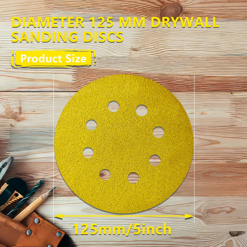 Sandpaper 125 mm 80 Grit (Pack of 80) - 8 Hole Sanding Discs | For Random Orbital Sanders, Wood & Metal 80 pieces - 80 grit