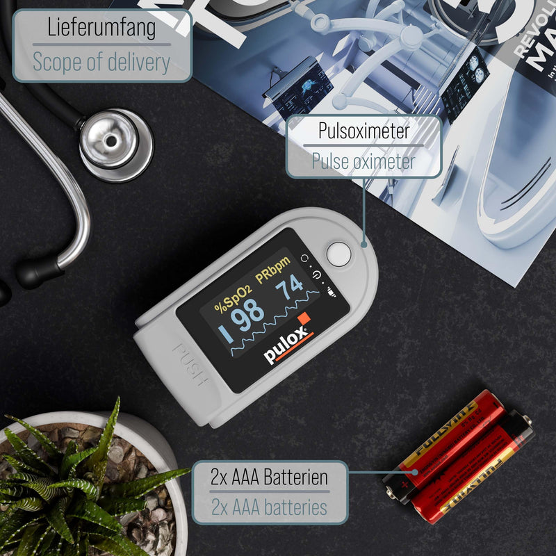 Pulox PO-200 Solo Pulse Oximeter Grey for Measuring SpO2, Pulse and PI | With precision indicator for reliable control of oxygen saturation, heart rate and perfusion index