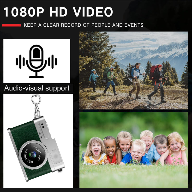 KOOMTOOM Keychain Camera,1080P Retro Digital Camera with 32GB SD Card,USB Charging Cable 0.96'' Mini Photocamera Photo Video Recorder for Students/Kids,Suprise Box Included(Green) Green