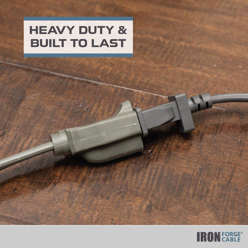 Iron Forge Cable 15 ft Appliance Extension Cord Gray 14/3 Heavy Duty - Flat Plug & Flat Cable 15 Amp 3 Prong SPT-3 for Major Home Appliances, 14 AWG 15 Foot