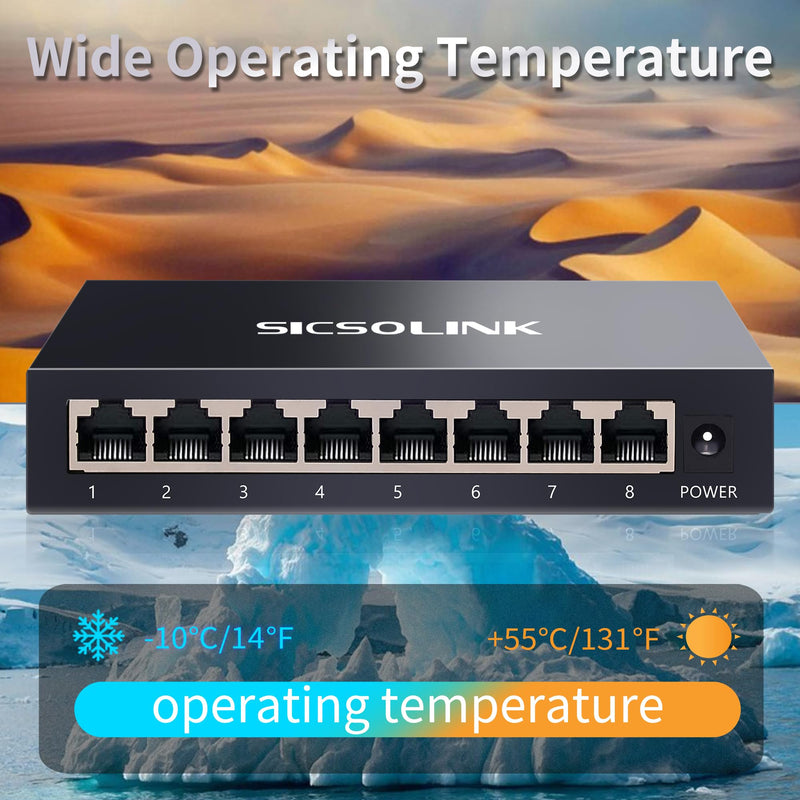 8 Ports Gigabit Unmanaged Ethernet Switch, Network Hub, Ethernet Splitter, Plug & Play, Fanless Metal Design, Traffic Optimization