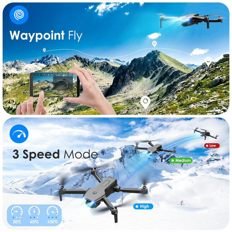 Drone with Camera, 1080P FPV Foldable Drone with Brushless Motor, One Key Take Off/Land, Altitude Hold, 360° Flip, Gravity Control, 2 Batteries, 3 Speeds Mini Drones for Kids Beginners