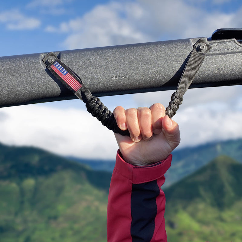 BESTAOO Roll Bar Grab Handles Paracord Grip Handle for Ford Bronco Accessories 2021+, with USA Flag Design, 2 Pack (Black) Black
