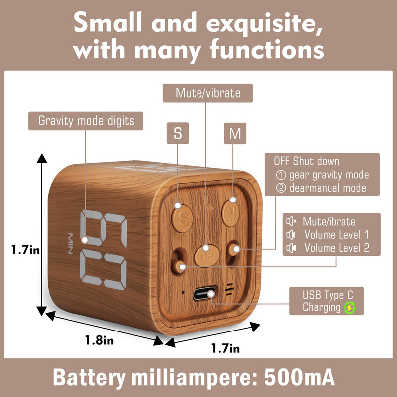 VEWINGL Cube Productivity Timer, 5/10/30/60 Min Presets + Custom Countdown, Silent/Vibrate/Sound Alarm, Pause & Resume, Desk Timer for Work, Study, Tasks, Kitchen Ripple