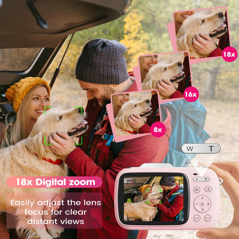 Digital Camera, 5K Vlogging Camera for Photography, 80MP Autofocus Point and Shoot Digital Camera for Beginner Teens Kids, 18X Zoom Portable Compact Travel Camera, Flash, 32GB Card & 2 Batteries(Pink)