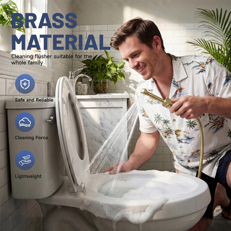 Handheld Bidet Sprayer for Toilet, Handheld Sprayer Attachment for Toilet with Adjustable Pressure Control Brushed Gold Bathroom Fixture Bidet Sprayer Sets, Brass Fixed Length