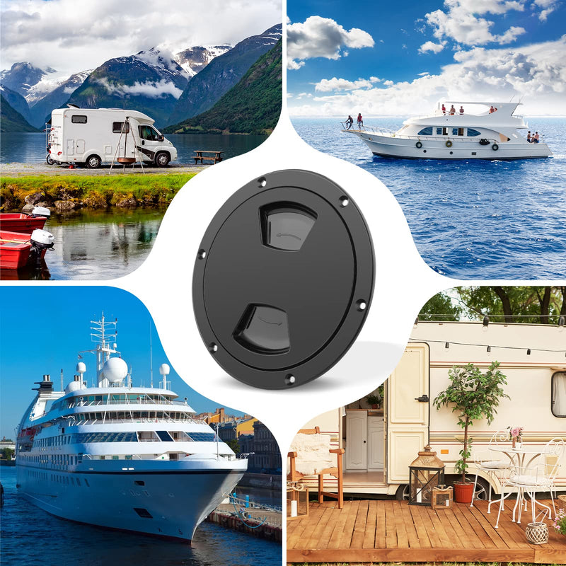 5 inch / 6 inch / 8 inch Boat Round Deck Plate Non Slip Inspection Hatch, Marine Access Port Hatch Cover with Screws, Detachable Water Tight Lid Cover for Marine Boat Yacht 6" Black