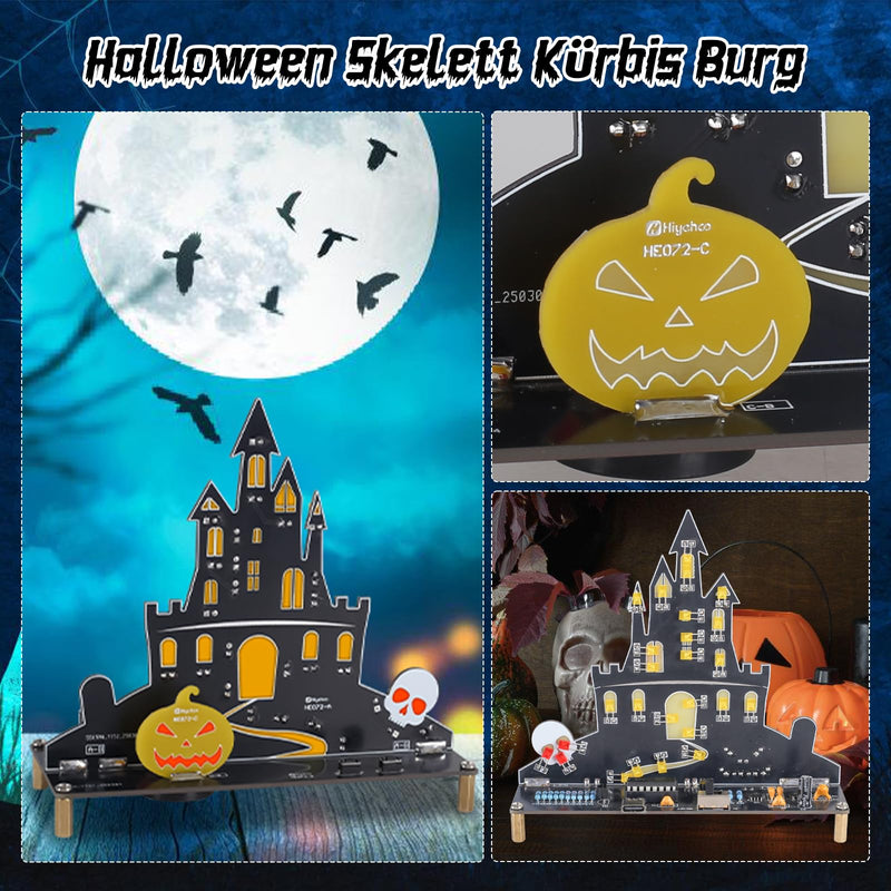 PEMENOL Halloween Castle Soldering Kit Music Pumpkin Skeleton Light Electronics Kit with Breathing LED Light Effects & Sound Soldering Learning Set Adult Decoration