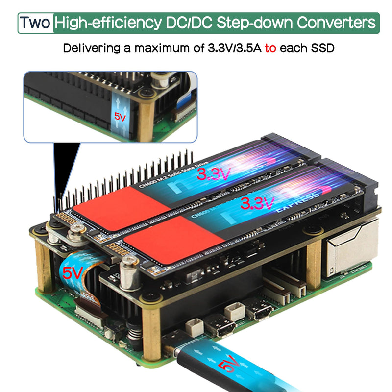 Geekworm X1004 PCIe to Dual M.2 NVMe 2280 SSD HAT for Raspberry Pi 5 | PCIe 2.0