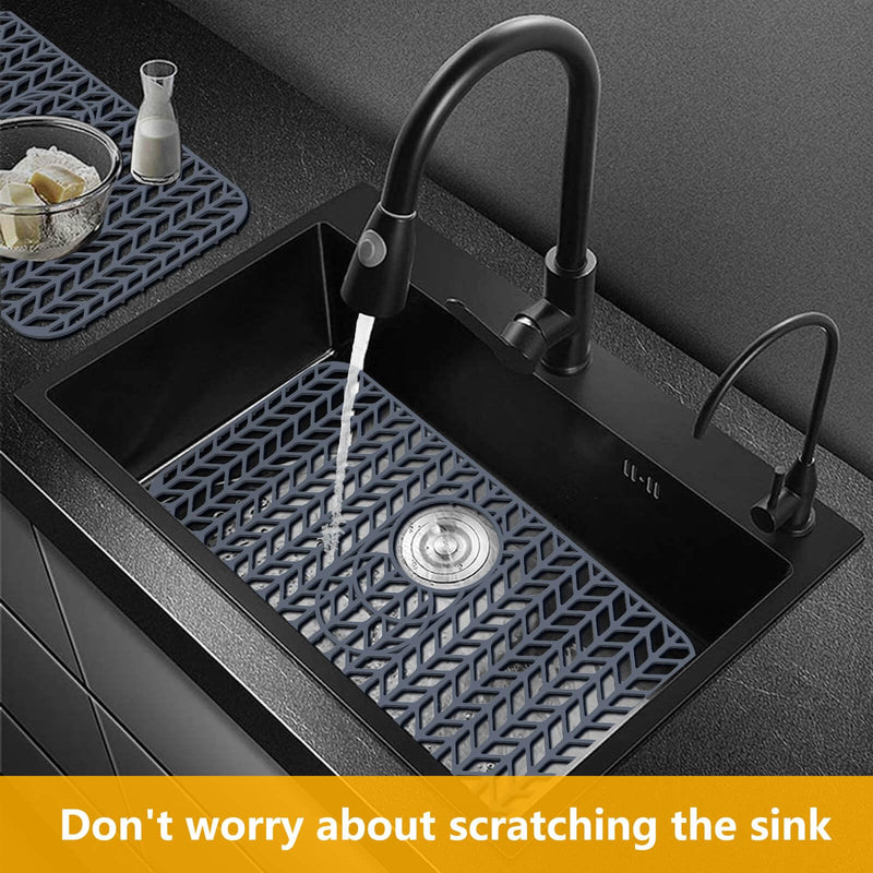 Sink Protectors for Kitchen Sink24"x12.5" 3 Reserved Holes Silicone Sink Mat | Various sizes and styles,Free-form cutting,Holes for different positions,Protector for sinks and dish,Food-grade silicone Gray 24"x12.5"