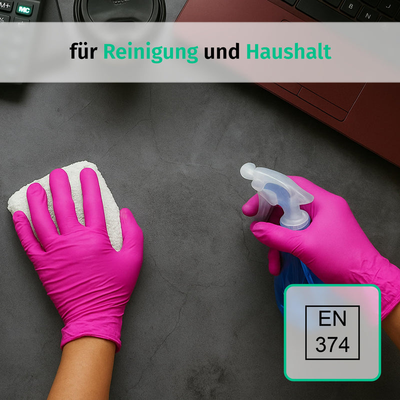 SF Nitrile Gloves M Magenta - Pack of 100 Disposable Gloves, Latex-Free | Powder-free disposable gloves for tattoos, workshops, kitchens, cleaning and household use; versatile for commercial and everyday use