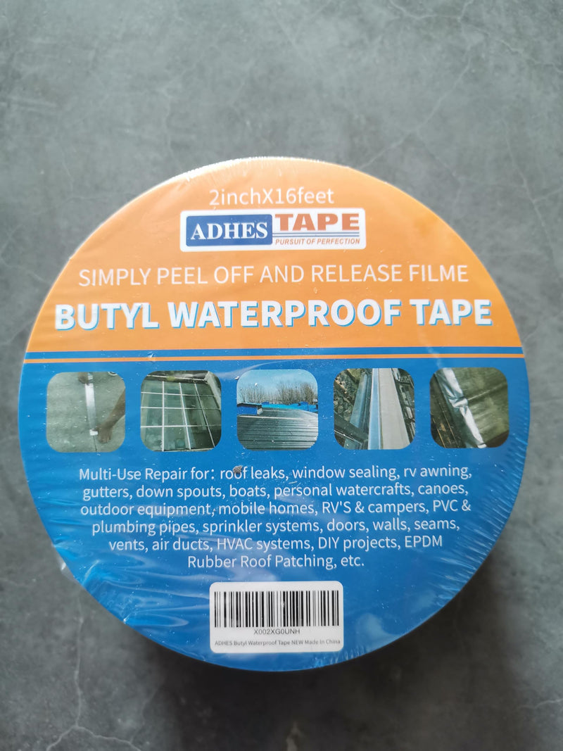 ADHES Butyl Tape Waterproof Tape, 2 inch x 16 feet, Aluminum Foil Tape Butyl Sealant Tape for RV Repair, Window, Silicone, Boat and Pipe Sealing, Glass & EDPM Rubber Roof Patching, Silver 50mm x 5m 1