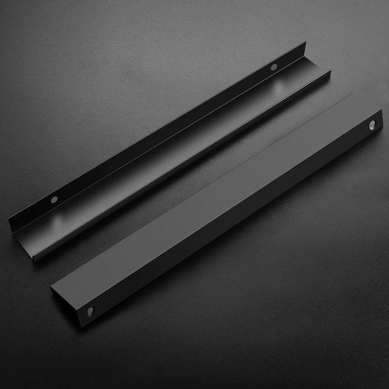 10 Pack Finger Pulls for Cabinets - 224mm/8.8in Hole Center Black Handles | 300mm/11.81" Overall Length, Edge Pulls, Concealed Tab Kitchen Drawers Pulls, Easy Install, Screws Included, Rust-Resistant 10