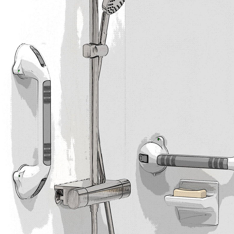 16.5inch 2 Pack Suction Balance Assist Bathroom Shower Handle,Bath Grab Bar with Indicators(White/Grey) 16.5 Inch (Pack of 2)