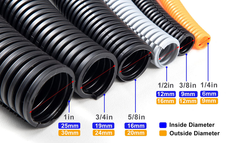 ZhiYo 50FT 3/8” Wire Loom Split Tubing Auto Wire Conduit Flexible Cover | High Temperature Heat Resistant -40F to 257F | Plastic Cover for Electrical Wires & Cables 50FT 3/8” Black