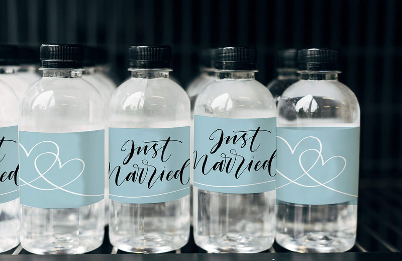 Just Married Water Bottle Labels 2 x 8 Inch 50 Total Stickers On A Roll