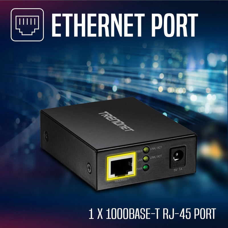 TRENDnet 1000Base-T to SFP Fiber Media Converter, Compact Design, 1000Base-T RJ-45 Port, 1000Base-SX/Lx SFP Slot, Mini Gbic, Multimode, Single-Mode, Full-Duplex Mode, Dual Speed SFP, TFC-GSFP 10/100 Mbps RJ-45|100 Mbps SFP