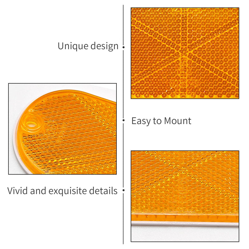 10 Pack Front Reflector Oval Reflectors Driveway Reflectors for Driveway Fence Gateposts Cars Boats Mailboxes Trailer Security Reflectors with Center Mounting Holes (Yellow) Yellow