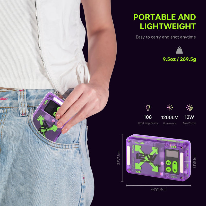 VILTROX Magnetic RGB Video Light 360° Full Color Portable LED Camera Light Panel with APP Control/Cold Shoe Mounts/CRI 97+/2500K-8500K/4000mAh/26 Light Scenes for Photography,Vlogging,Selfie Lighting