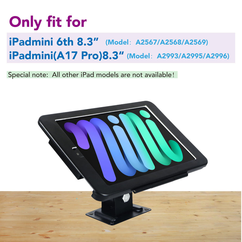 On Wall Mount Bracket Stand for iPad mini 7 A17 Pro 2024/ iPad mini 6 2021 8.3",with Anti Theft Security Lock & Key,Rotate Arbitrary Adjustment,Multi Angle,Metal,(Black)