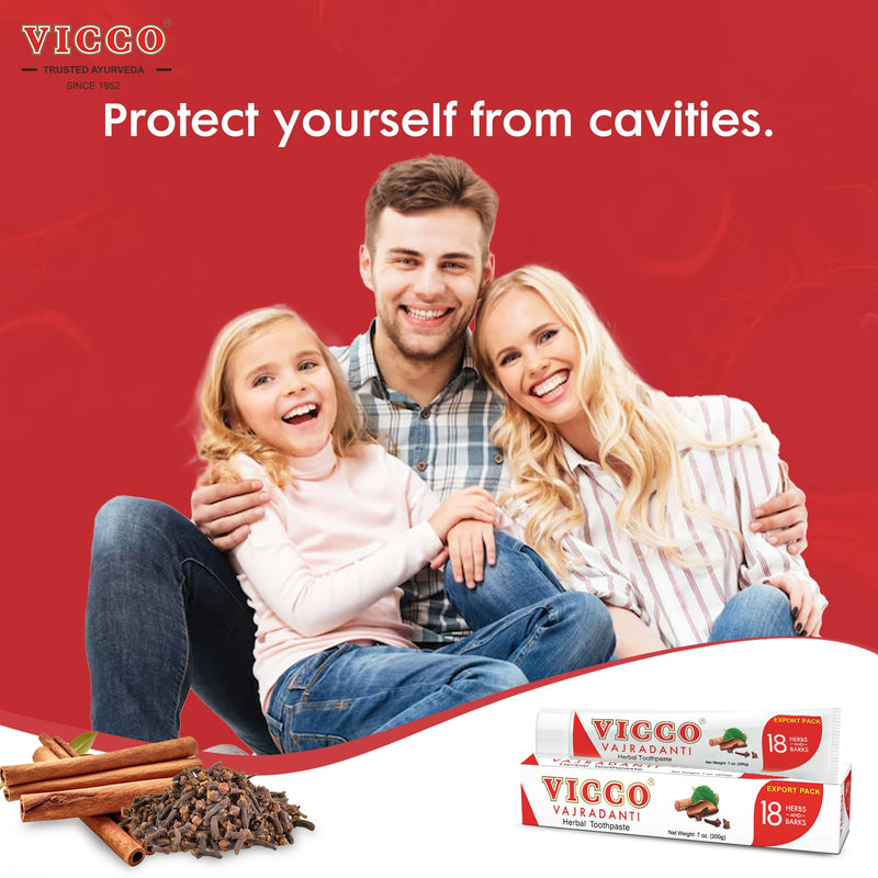 Vicco Vajradanti Ayurvedic Herbal Toothpaste for Oral Care & Gum Health - 70 Year Legacy of Ayurveda, with 18 Ayurvedic Herbs & Barks, Fluoride-Free - 7 oz (3 Pack)