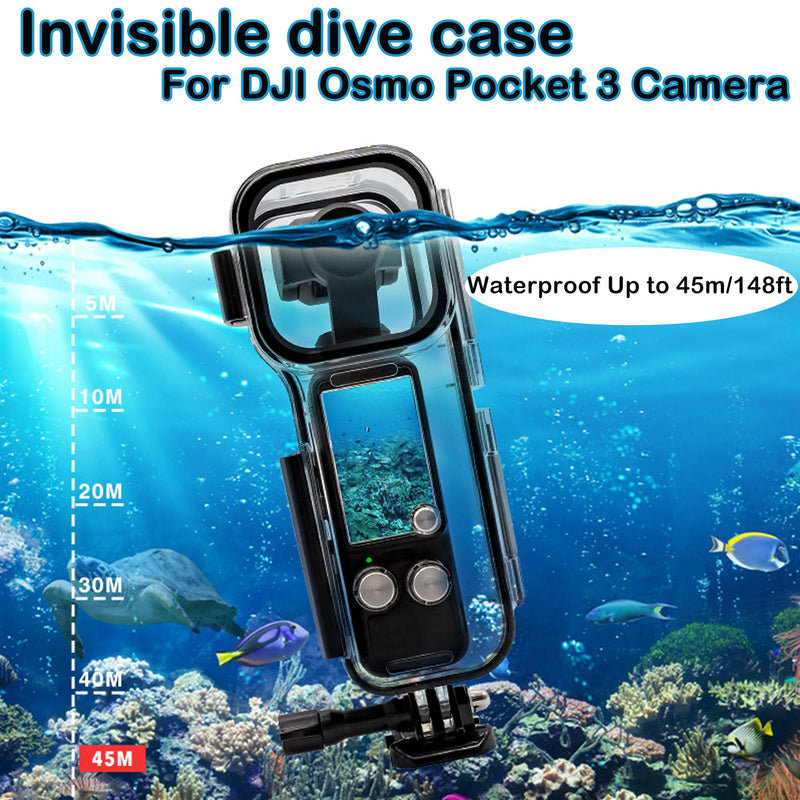 PCTC 45M (147ft) Waterproof Case for DJI Osmo Pocket 3, Protective Underwater Dive Housing Shell with Helmet Bracket & 1/4 Bracket Accessories