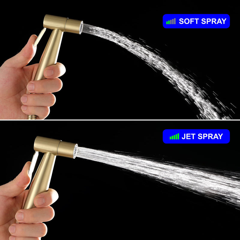 SHAMANDA Handheld Bidet Sprayer for Toilet, Stainless Steel Baby Cloth Diaper Sprayer Kit, Bathroom Toilet Bidet Attachment Set for Bathing Pets Feminine Hygiene, Brushed Gold BDS01-3 Cold Water Mode Only