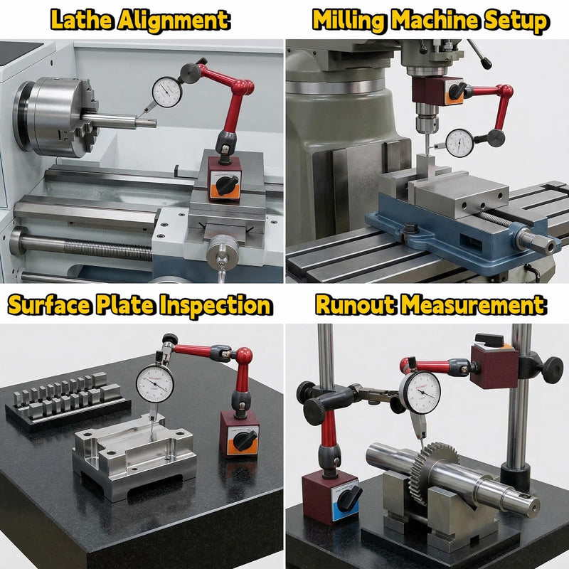Professional Dial Test Indicator 0-0.03” Range, 0.0005” Graduation – Hardened Steel All-Metal Body with Dual Dovetail Mount (3/8” & 5/32”), Machinist Gauge in Storage Case