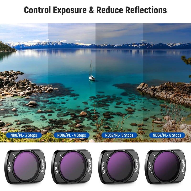 NEEWER Magnetic ND/PL Filter Set Compatible with DJI Osmo Pocket 3, 4 Pack ND8/PL ND16/PL ND32/PL ND64/PL Filters Kit with 2 LCD Touchscreen Protectors, Multi Coated HD Optical Glass/Aluminum Frame